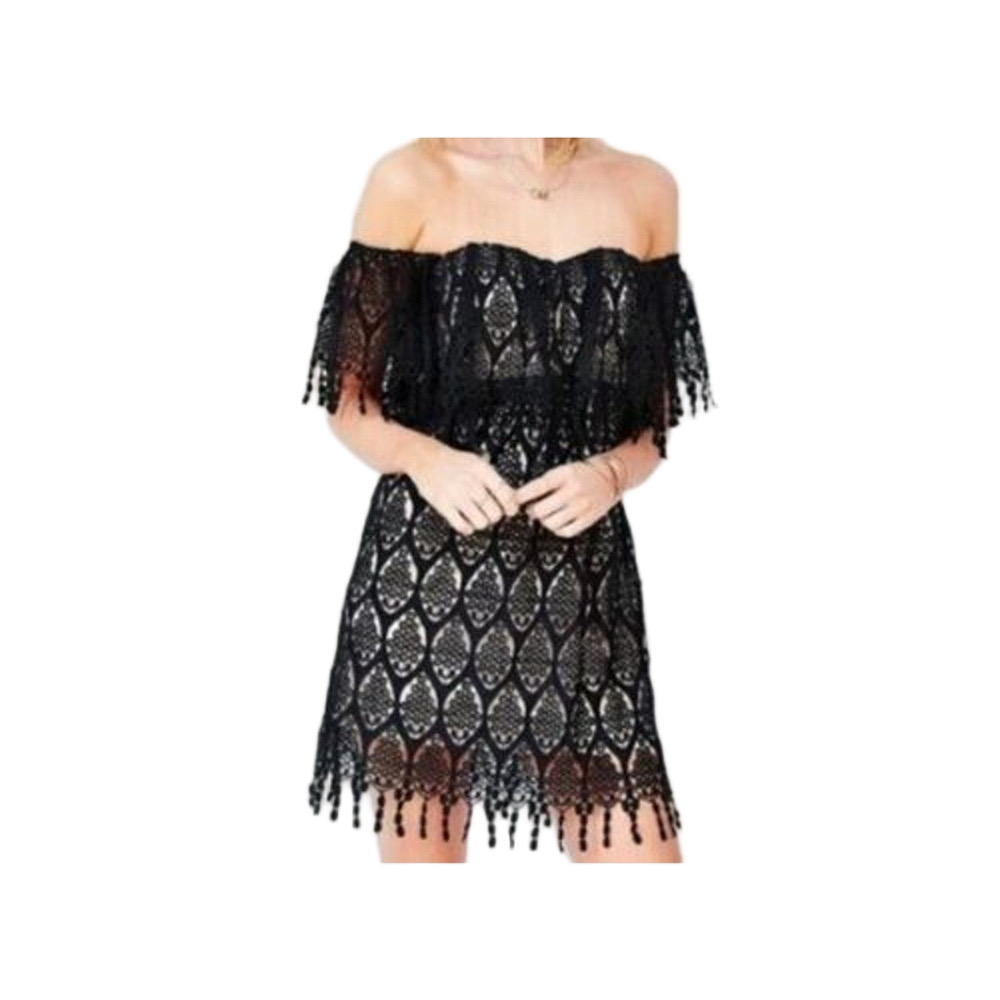 NWT Stone Cold Fox Black Lace Off Shoulder Fringe "Iowa" Dress Sz XS/S